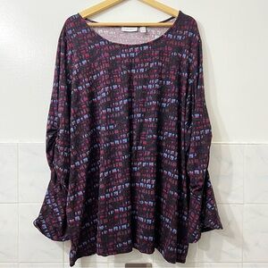 Susan Graver Women 3X Multicolor Abstract Scoop Neck Flared Sleeve Career Office